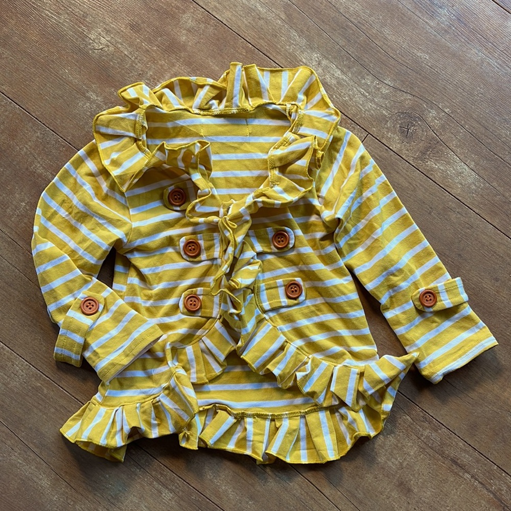 Mustard Stripe Ruffle Cardigan | Pipperdoodles
